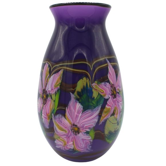 Vintage Studio Art Handblown Glass Vase in Dogwood Floral Design by Fields - Picture 3 of 6